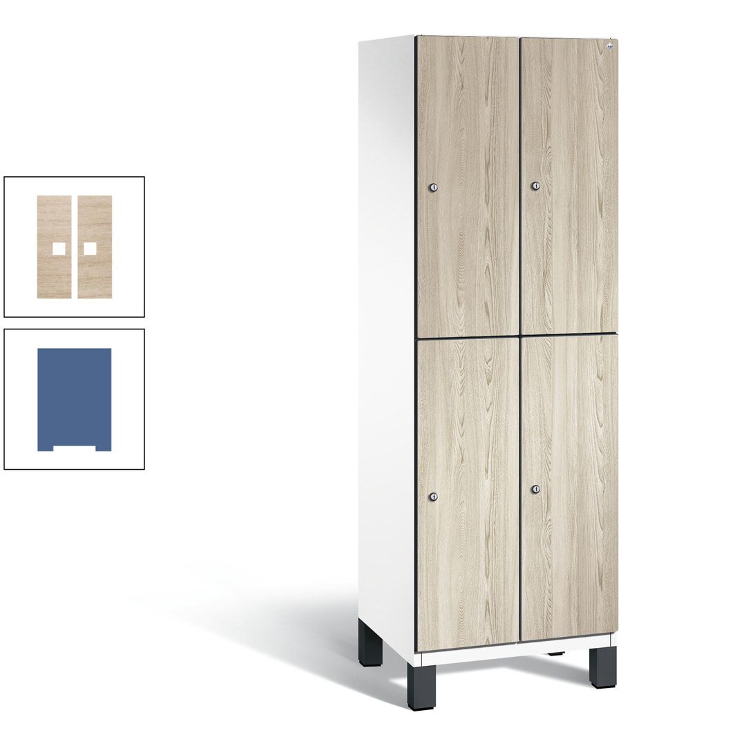 Fächerschrank, Garderobenschrank, mit Füßen, 2 Abteile, 1.980 x 600 x 525 mm (HxBxT), Korpus anthrazitgrau, Tür Donau-Ahorn