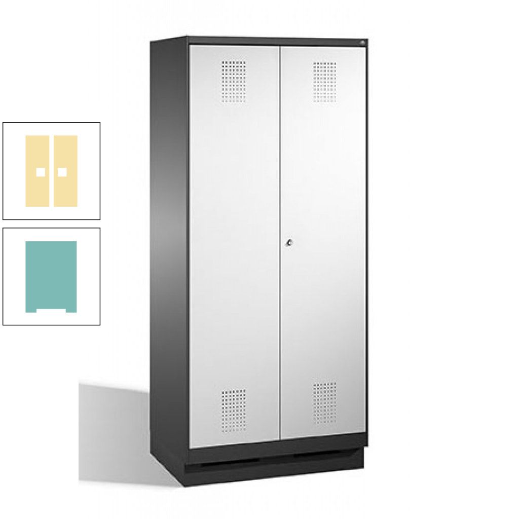 Doppel-Spind, Doppeltüren, Garderobenschrank mit Sockel, 2 Abteile a 400 mm, Korpus anthrazitgrau, Tür anthrazitgrau, 1.800 x 800 x 500 mm (HxBxT)