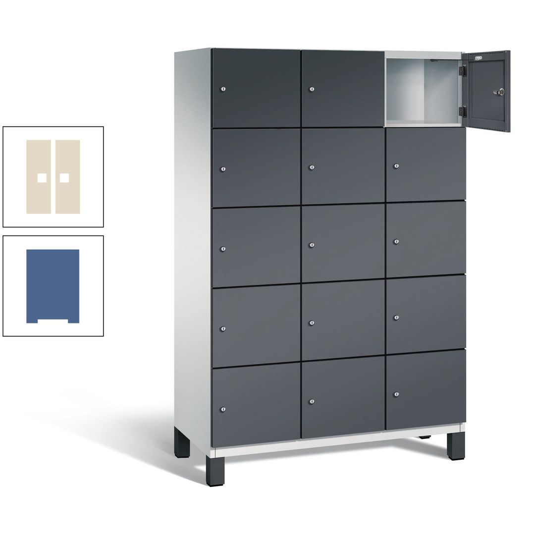 Fächerschrank, Stahlschrank, 15 Fächer, Türöffnungsbegrenzer, Füße, 1.980 x 1.200 x 525 mm (HxBxT), Korpus anthrazitgrau, Front anthrazitgrau