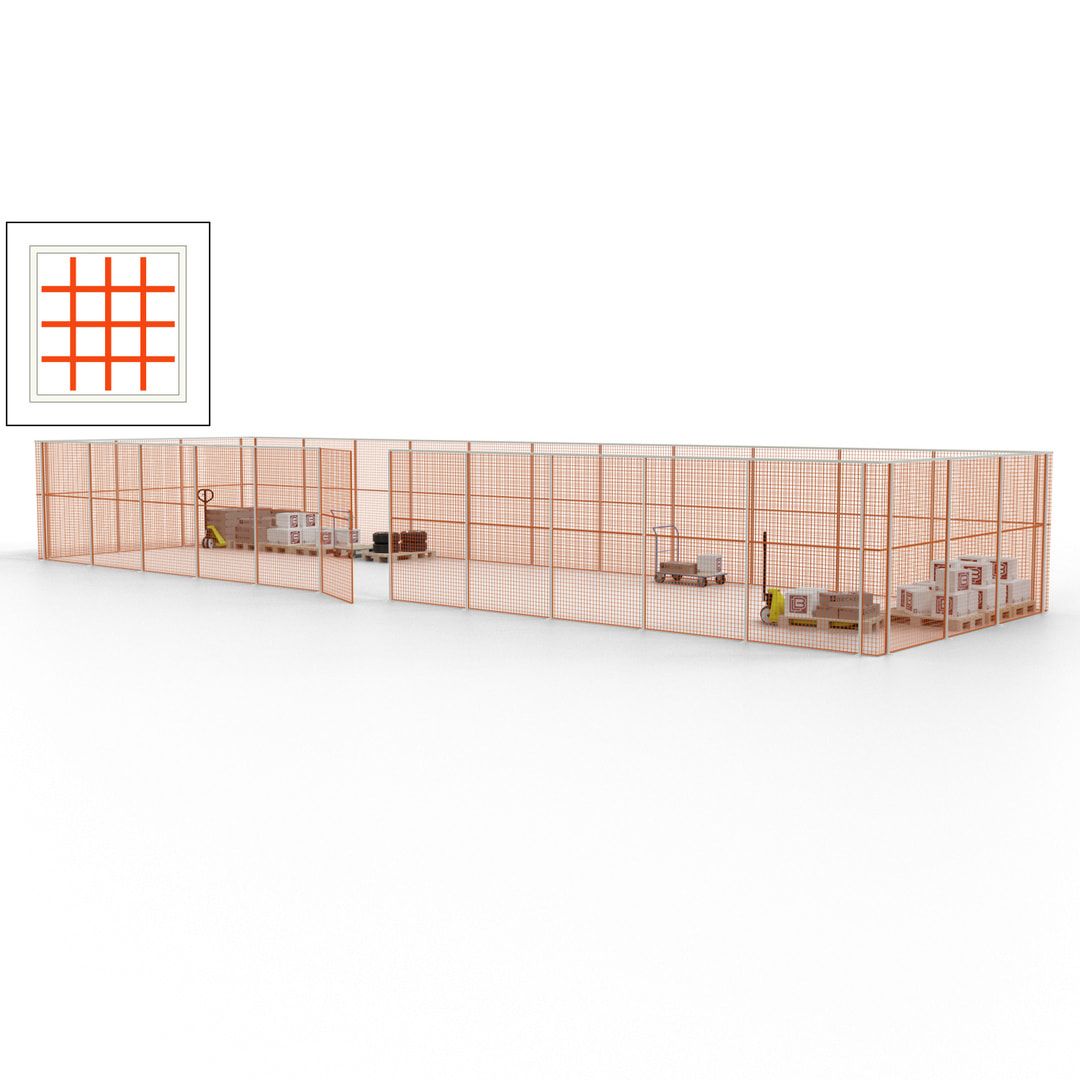 Maschinen Schutzgitter - Hallentrennwand - Sicherheitszaun - Tür - 42 m - 2.200 x 16.900 x 4.900 mm (HxBxT) - enzianblau