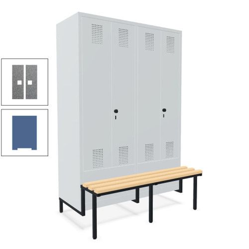 Doppel-Spind, Garderobenschrank, Buche Sitzbank integriert, 4 Abteile 300 mm, Korpus anthrazitgrau, Tür anthrazitgrau, 1.850 x 1.200 x 815 mm (HxBxT)