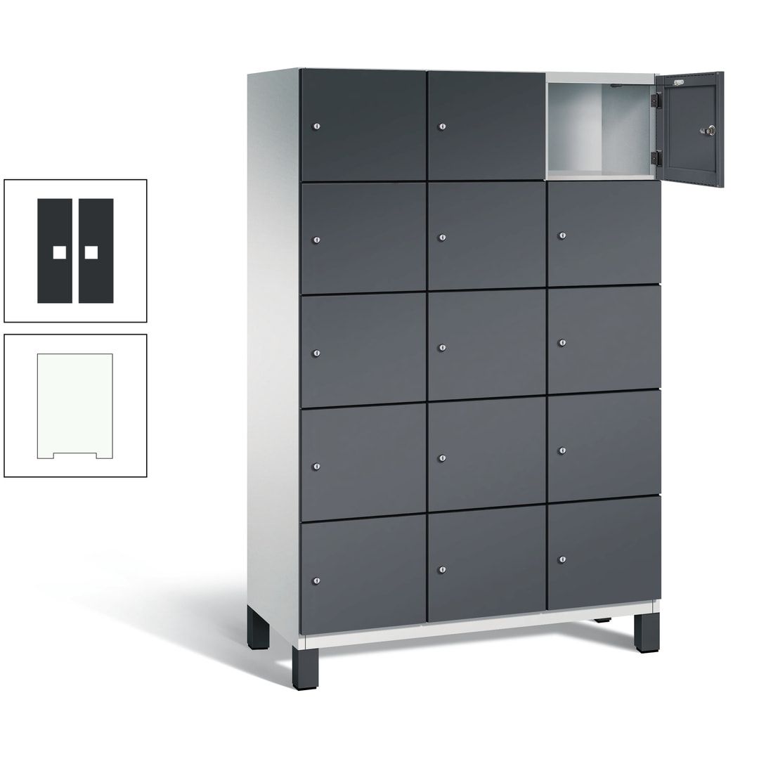 Fächerschrank, Stahlschrank, 15 Fächer, Türöffnungsbegrenzer, Füße, 1.980 x 1.200 x 525 mm (HxBxT), Korpus anthrazitgrau, Front anthrazitgrau
