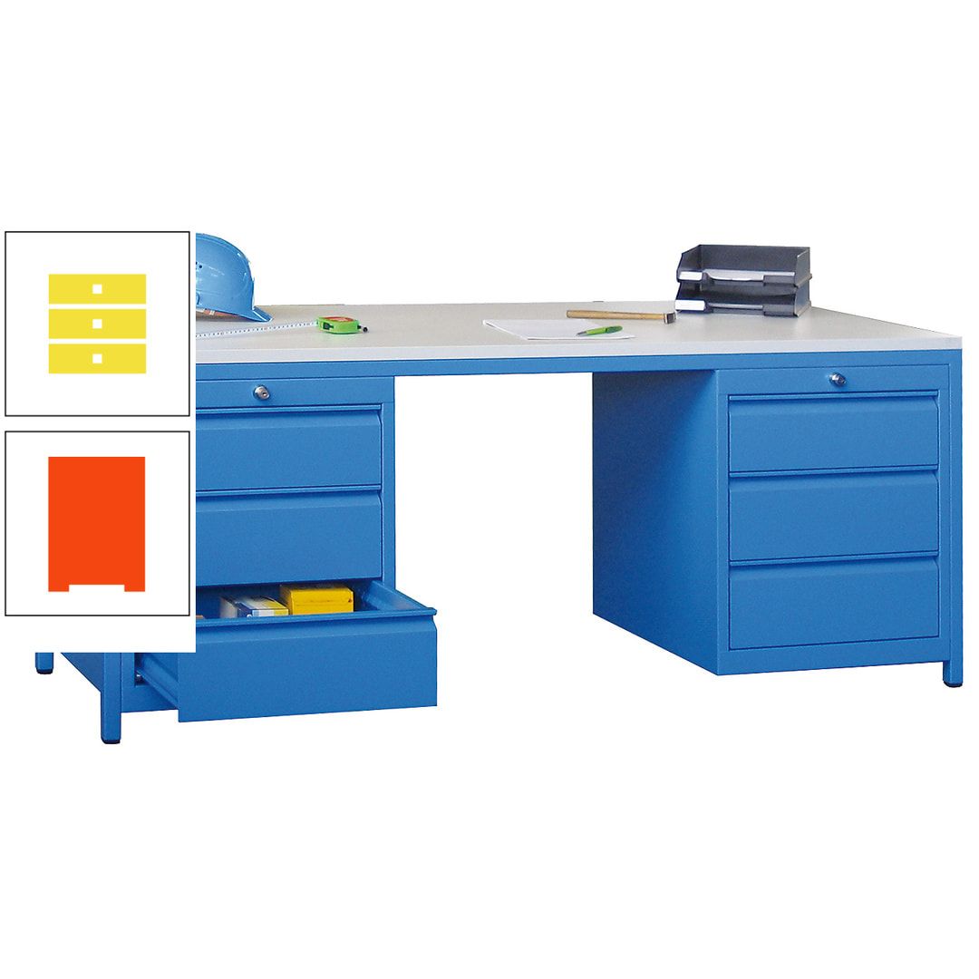 Meisterschreibtisch - 2 Schubladenblöcke - 6 Schubladen - 720 x 1.700 x 800 mm (HxBxT) - anthrazitgrau
