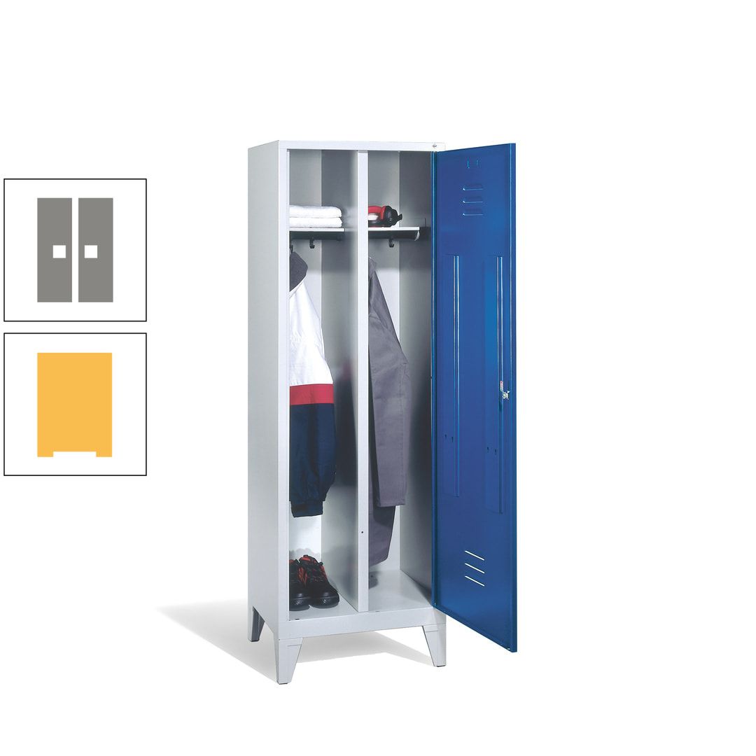 Doppel-Spind mit Großtür, Garderobenschrank mit Füßen, 2 Abteile a 300 mm, Korpus anthrazitgrau, Tür anthrazitgrau, 1.850 x 610 x 500 mm (HxBxT)
