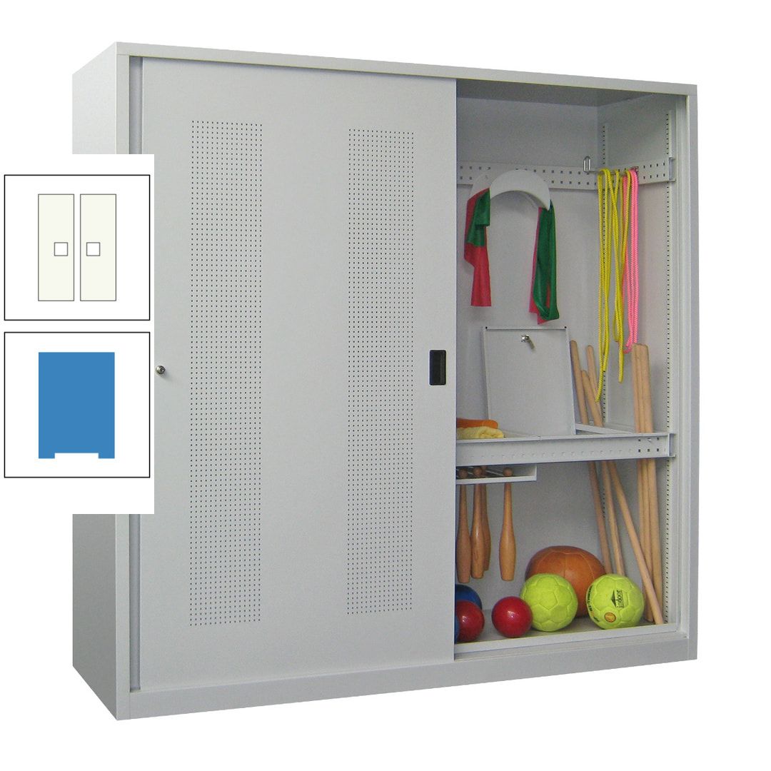 Ballschrank - Schiebetüren mit Lochfeld - Trennwand - 1.950x2.000x600 mm (HxBxT) - anthrazitgrau