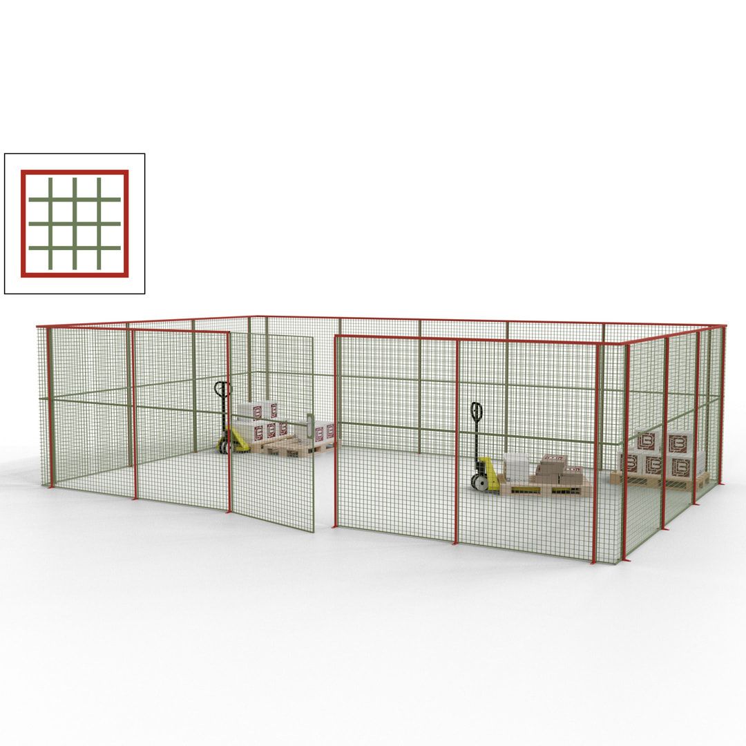 Maschinen Schutzgitter - Hallentrennwand - Sicherheitszaun - Tür - 22 m - 2.200 x 7.900 x 4.900 mm (HxBxT) - enzianblau