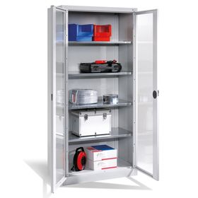 C+P Großraum Werkzeugschrank, Materiallager, Stahlschrank mit Sichtfenstertüren, 4 Fachböden, Farbe wählbar, 1.950 x 930 x 500 (HxBxT)