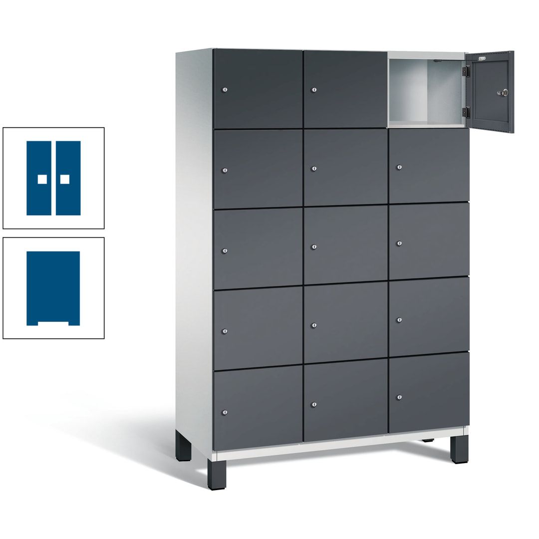 Fächerschrank, Stahlschrank, 15 Fächer, Türöffnungsbegrenzer, Füße, 1.980 x 1.200 x 525 mm (HxBxT), Korpus anthrazitgrau, Front anthrazitgrau
