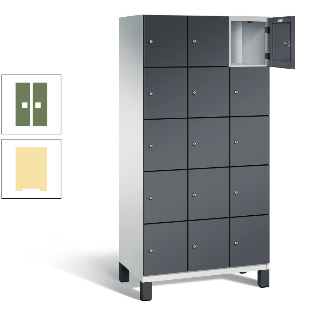 Fächerschrank, Stahlschrank, 15 Fächer, Türöffnungsbegrenzer, Füße, 1.980 x 900 x 525 mm (HxBxT), Korpus anthrazitgrau, Front anthrazitgrau