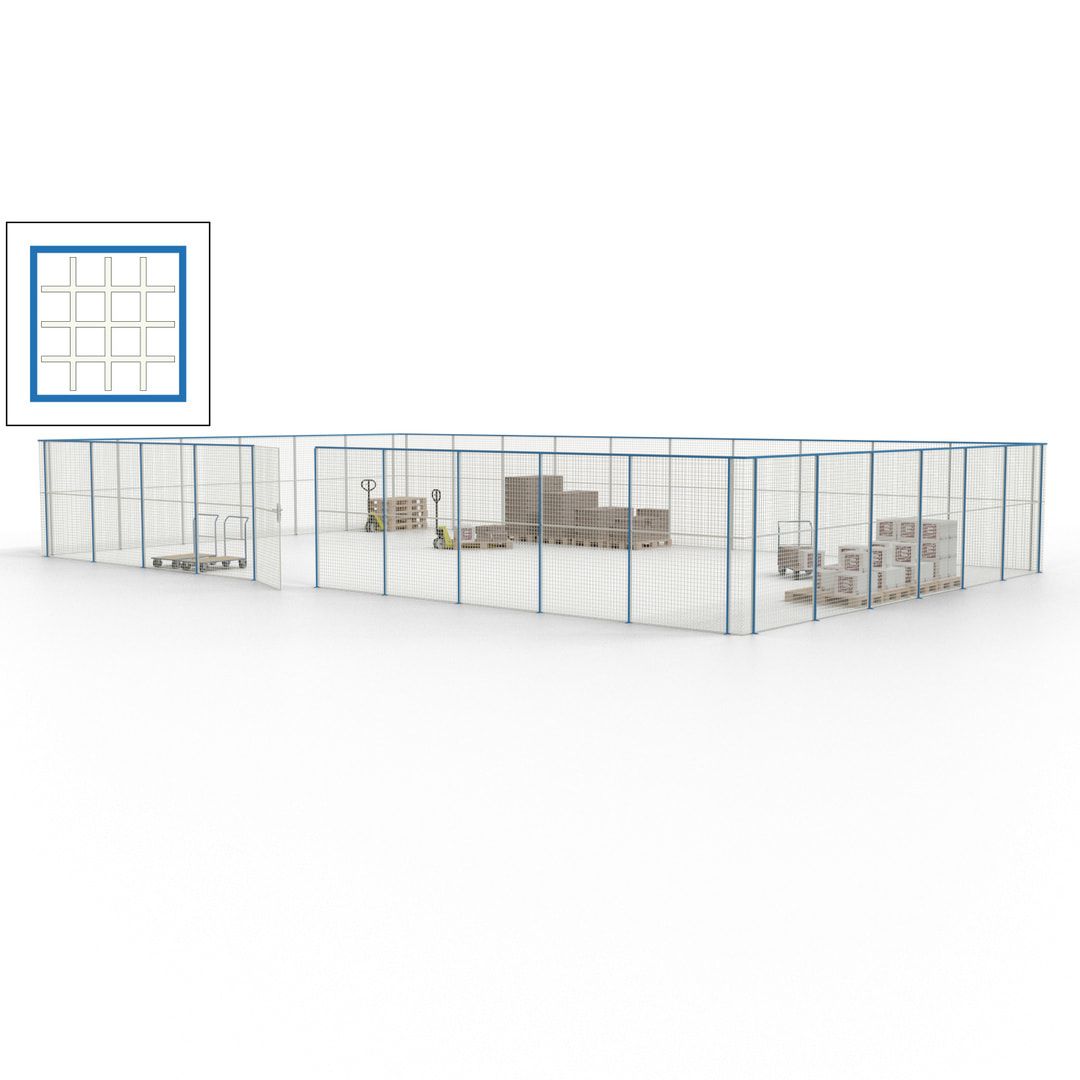 Maschinen Schutzgitter - Hallentrennwand - Sicherheitszaun - Tür - 48 m - 2.200 x 15.400 x 9.400 mm (HxBxT) - enzianblau