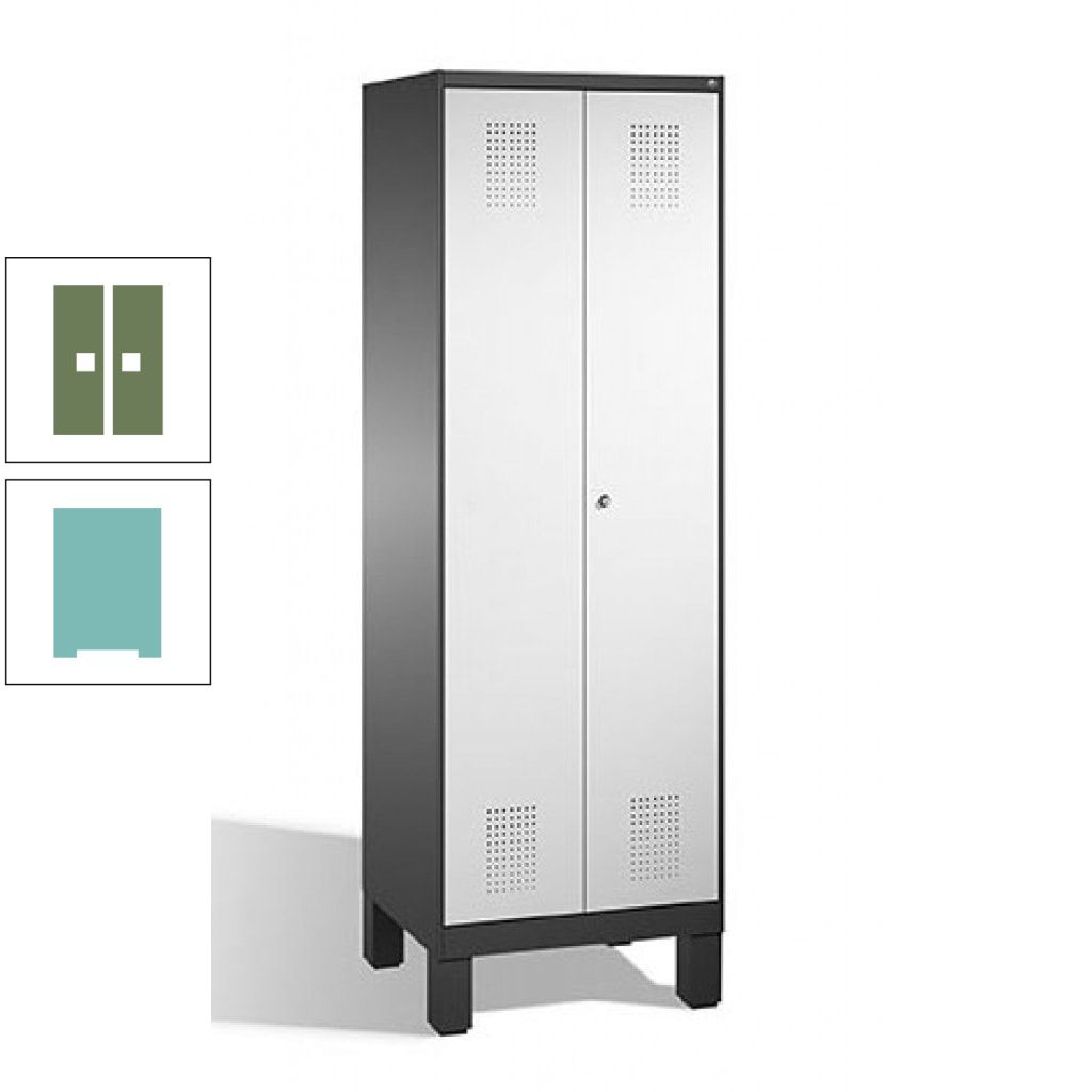Doppel-Spind, Doppeltüren, Garderobenschrank mit Füßen, 2 Abteile a 300 mm, Korpus anthrazitgrau, Tür anthrazitgrau, 1.850 x 600 x 500 mm (HxBxT)