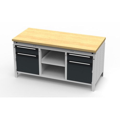 OTTOKIND Werkbank - bündig Arbeitsplatte - 850 x 1.695 x 750 mm (HxBxT) - 2 Schubladen - 2 Schränke - 2 Ablageböden - lichtgrau