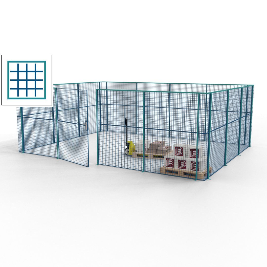 Maschinen Schutzgitter - Hallentrennwand - Sicherheitszaun - Tür - 21 m - 2.200 x 6.400 x 4.900 mm (HxBxT) - enzianblau