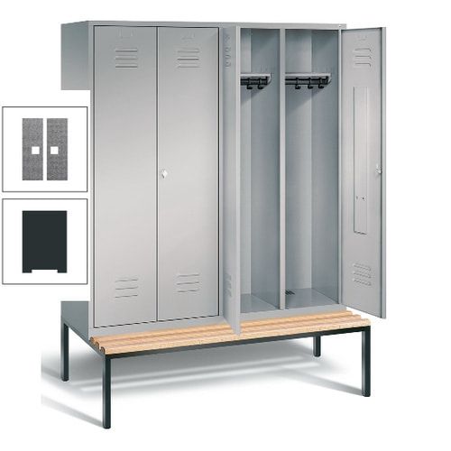 Doppel-Spindschrank, Buche Sitzbank untergebaut, 4 Abteile a 400 mm, Korpus lichtgrau, Tür anthrazitgrau, 2.090 x 1.590 x 815 mm (HxBxT)