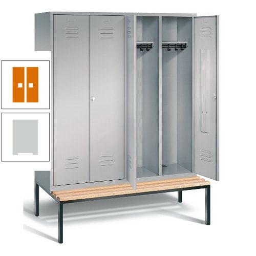 Doppel-Spindschrank, Buche Sitzbank untergebaut, 4 Abteile a 400 mm, Korpus lichtgrau, Tür anthrazitgrau, 2.090 x 1.590 x 815 mm (HxBxT)