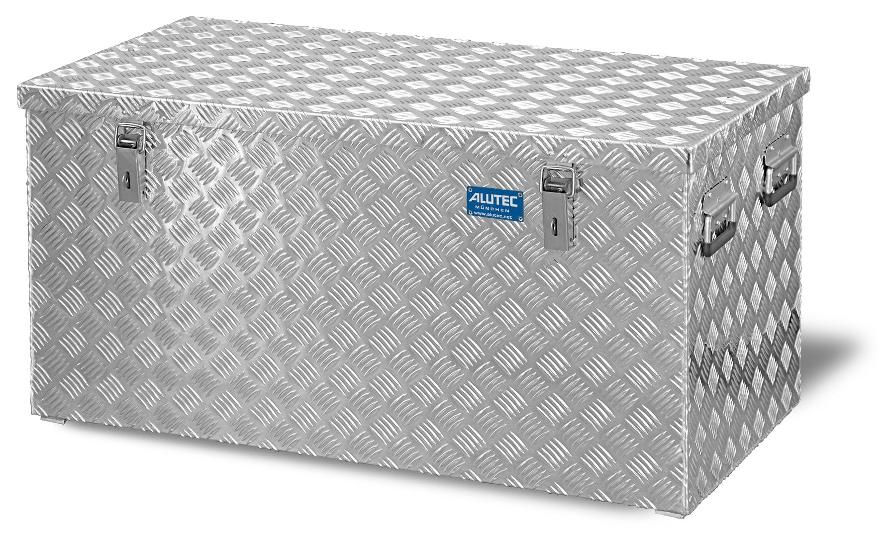 Riffelblech Aluminiumbox - Transportbehälter - Deckel Gasdruckdämpfer - Griffe und Verschlüsse aus Edelstahl - 250 l Vol. - 520 x 1.022 x 525 mm
