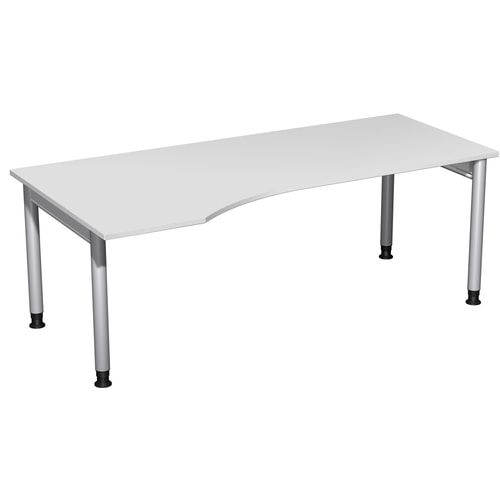 Eckschreibtisch, Ecke links, Füße einseitig verkürzt, 4-Fuß Pro, höhenverstellbar, 680-800 x 1.600 x 1.000 mm (HxBxT), Dekor Ahorn