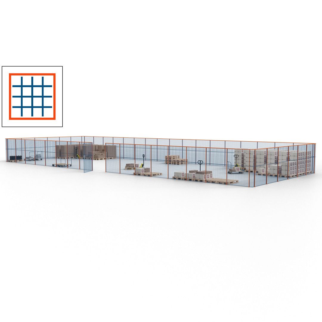 Maschinen Schutzgitter - Hallentrennwand - Sicherheitszaun - Tür - 69 m - 2.200 x 19.900 x 15.400 mm (HxBxT) - enzianblau