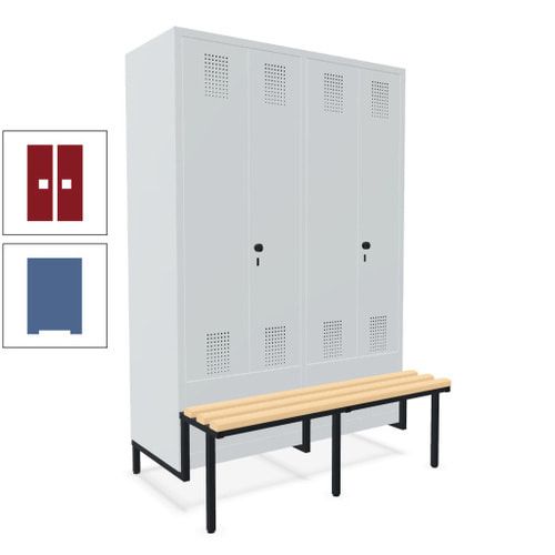 Doppel-Spind, Garderobenschrank, Buche Sitzbank integriert, 4 Abteile 300 mm, Korpus anthrazitgrau, Tür anthrazitgrau, 1.850 x 1.200 x 815 mm (HxBxT)