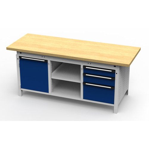 OTTOKIND Werkbank - bündige Arbeitsplatte - 850 x 1.695 x 750 mm (HxBxT) - 3 Schubladen - 1 Schrank - 2 Ablageböden - lichtgrau / anthrazitgrau