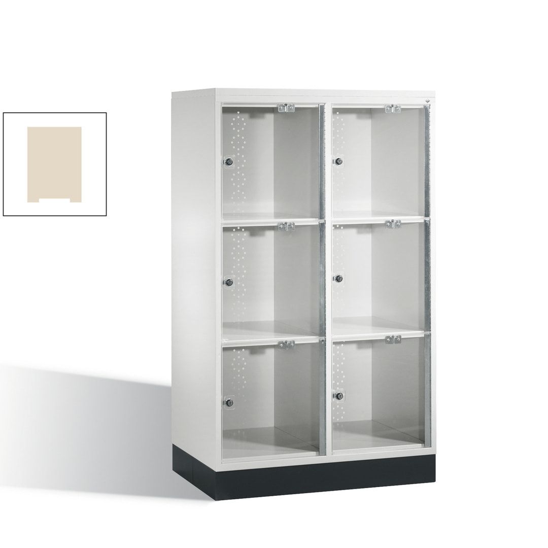 Schließfachschrank, Fächerschrank mit Türen aus Acrylglas, 2 Abteile, 6 Fächer, Zylinderschloss, 1.370 x 820 x 500 mm (HxBxT), Korpus anthrazitgrau