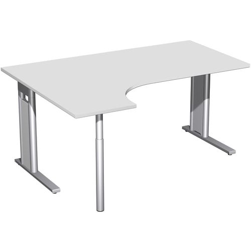 Eckschreibtisch, Ecke links, Füße einseitig verkürzt, C-Fuß Pro, 720 x 1.600 x 1.200 mm (HxBxT), Gestell silber, Dekor Ahorn