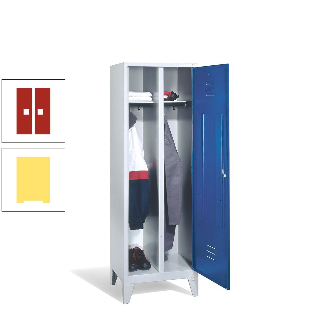 Doppel-Spind mit Großtür, Garderobenschrank mit Füßen, 2 Abteile a 300 mm, Korpus anthrazitgrau, Tür anthrazitgrau, 1.850 x 610 x 500 mm (HxBxT)