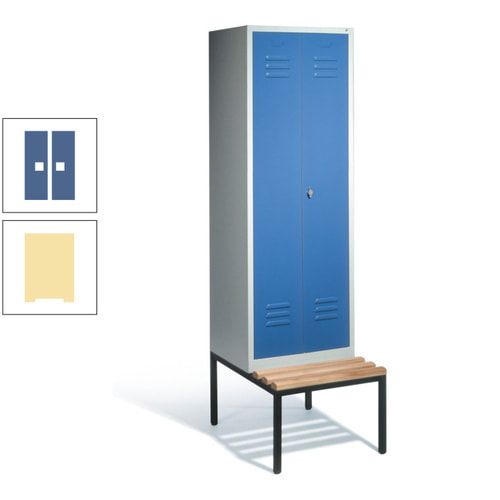 Doppel-Spindschrank, Buche Sitzbank untergebaut, 2 Abteile a 300 mm, Korpus lichtgrau, Tür anthrazitgrau, 2.090 x 610 x 815 mm (HxBxT)