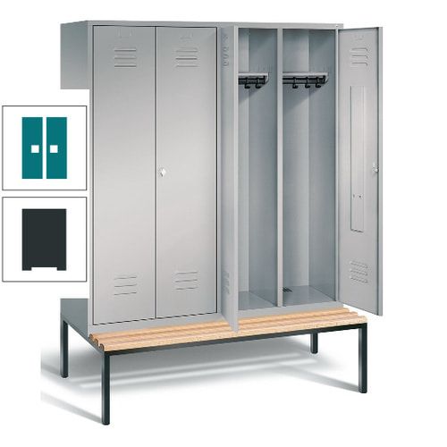 Doppel-Spindschrank, Buche Sitzbank untergebaut, 4 Abteile a 400 mm, Korpus lichtgrau, Tür anthrazitgrau, 2.090 x 1.590 x 815 mm (HxBxT)