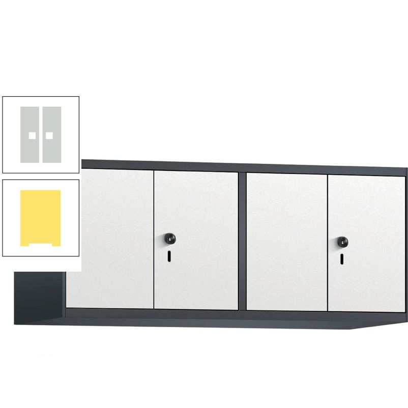 Aufsatzschrank, Schrankaufsatz, Türen paarweise, 4 Fächer a 300 mm, Farbe Pastellgelb, Tür anthrazitgrau, 500 x 1.200 x 500 mm (HxBxT)
