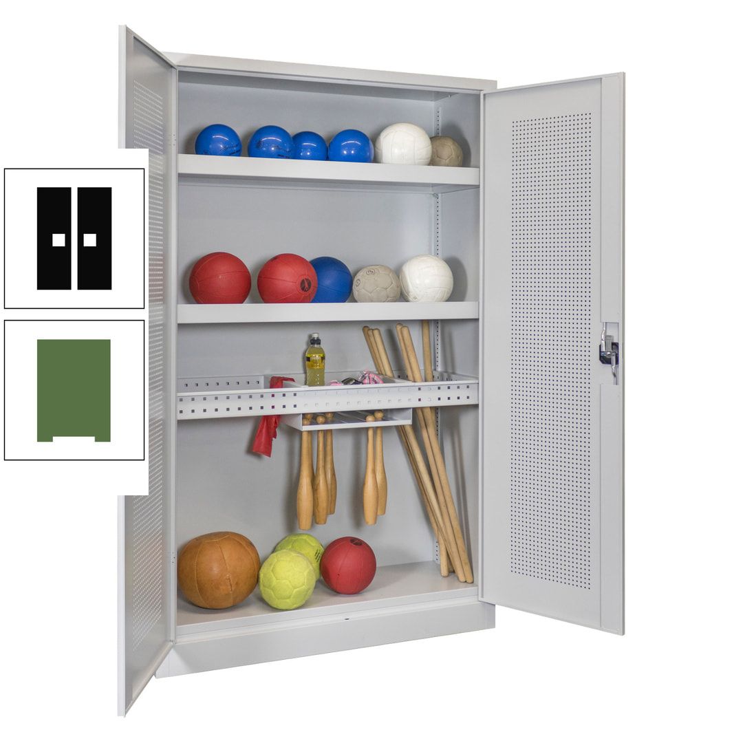 Sportschrank - Lochfeldtüren - Variante 2 - 1.950x1.200x500 mm (HxBxT) - anthrazitgrau