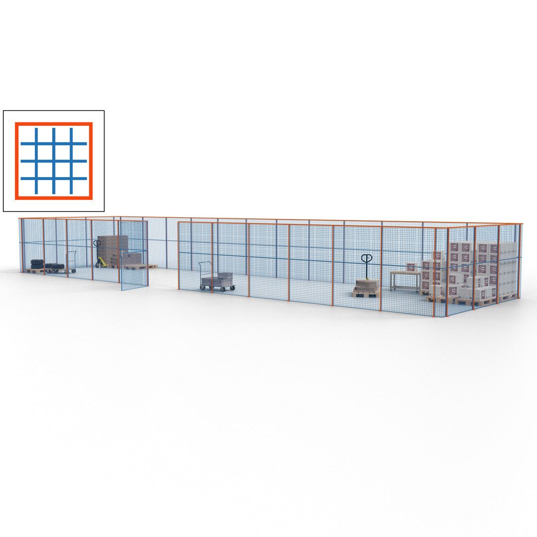 Maschinen Schutzgitter - Hallentrennwand - Sicherheitszaun - Tür - 45 m - 2.200 x 18.400 x 4.900 mm (HxBxT) - enzianblau