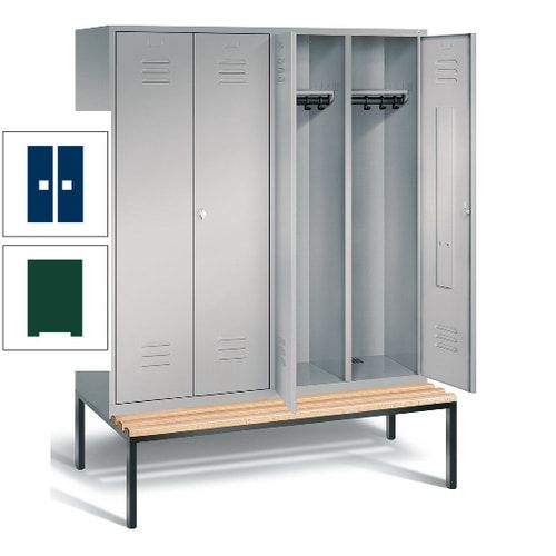 Doppel-Spindschrank, Buche Sitzbank untergebaut, 4 Abteile a 400 mm, Korpus lichtgrau, Tür anthrazitgrau, 2.090 x 1.590 x 815 mm (HxBxT)