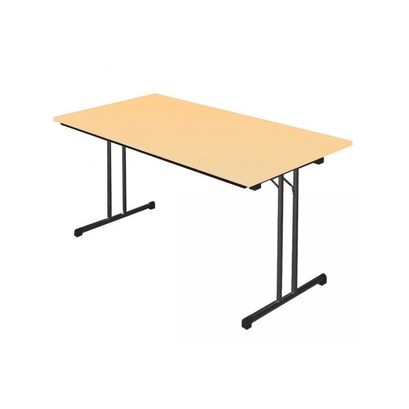 Klapptisch, T-Fuß, 750 x 1.200 x 800 mm (HxBxT), Gestell tiefschwarz, Platte Ahorn, melaminbeschichtet, Nivelliergleiter, Sicherheitsarretierung