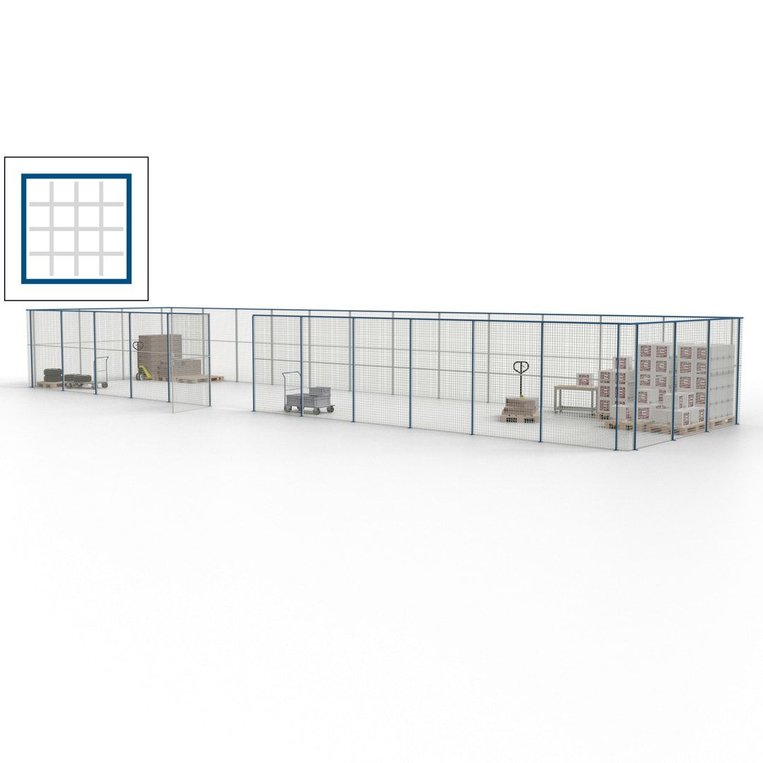 Maschinen Schutzgitter - Hallentrennwand - Sicherheitszaun - Tür - 45 m - 2.200 x 18.400 x 4.900 mm (HxBxT) - enzianblau