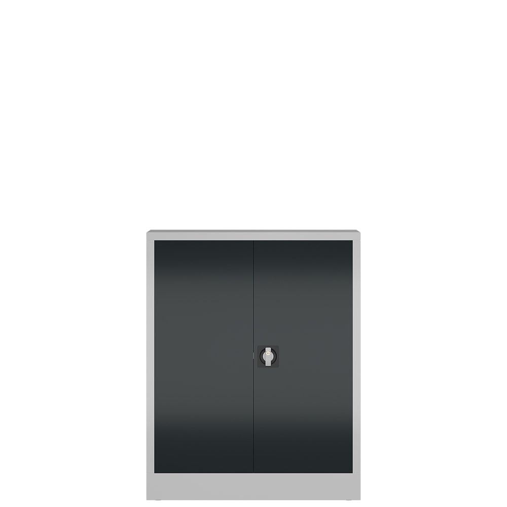 Aktenschrank, Büroschrank, abschließbar, Flügeltüren, 2 Fachböden, 1.200 x 920 x 420 mm (HxBxT), Stahl, Korpus und Türen lichtgrau