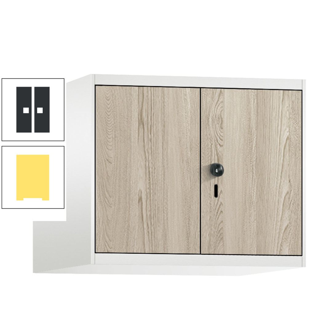 Aufsatzschrank, Schrankaufsatz, Türen paarweise, 2 Fächer a 300 mm, Farbe Pastellgelb, Tür anthrazitgrau , 500 x 600 x 500 mm (HxBxT)