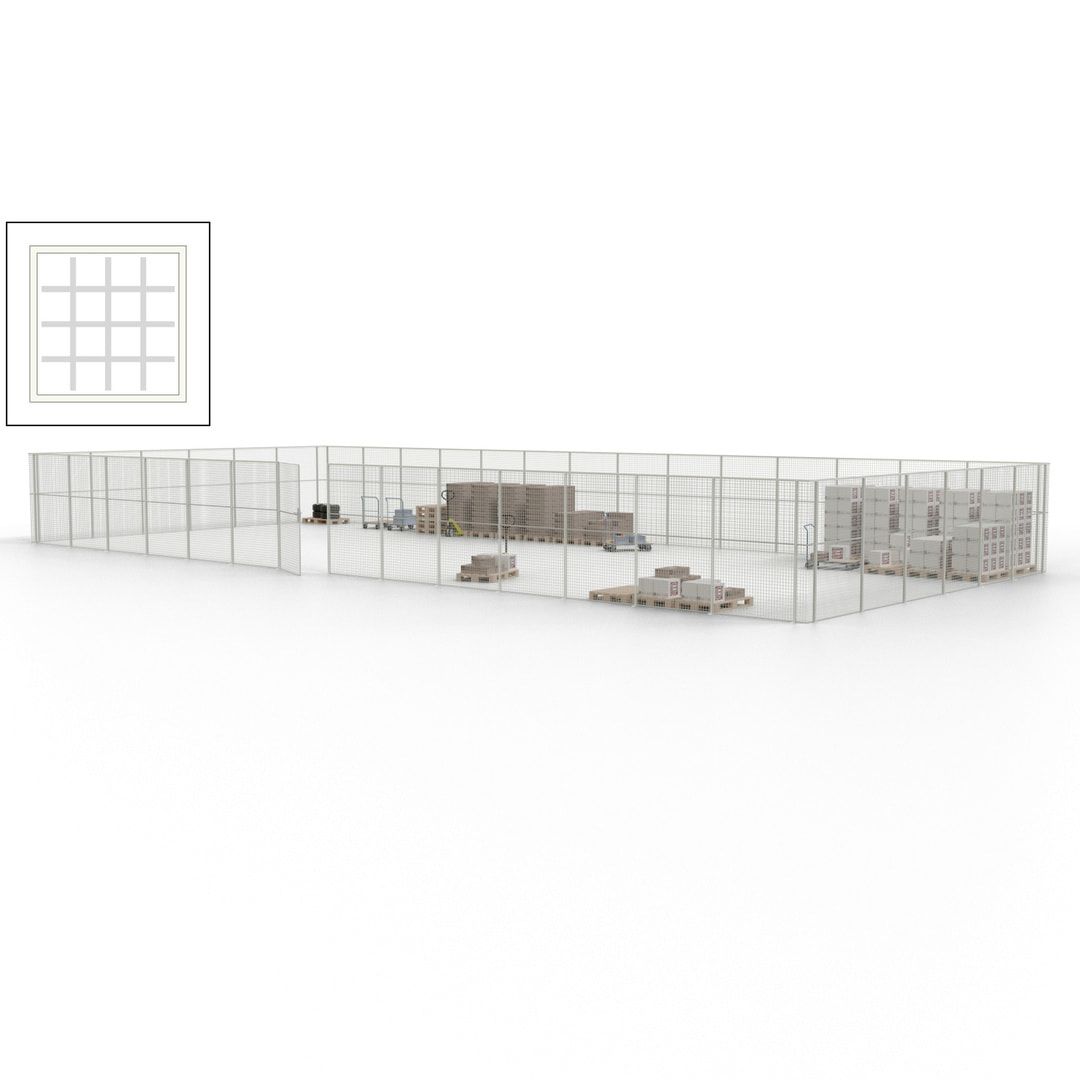 Maschinen Schutzgitter - Hallentrennwand - Sicherheitszaun - Tür - 60 m - 2.200 x 21.400 x 9.400 mm (HxBxT) - enzianblau