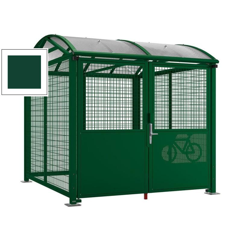 Fahrradüberdachung, Fahrradhaus, Unterstand, Zylinderschloss, Grundmodell, Stahlgitter, 2.640 x 2.520 x 2.830 mm (HxBxT), Farbe enzianblau
