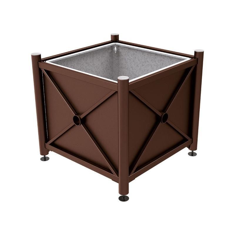 Pflanzbehälter, fvz.Stahl, innen feuerverzinkt, Verladungsgriffe, verstellbare Füße, Kopf Agora, 900 x 1.000 x 1.000 mm (HxBxT), enzianblau