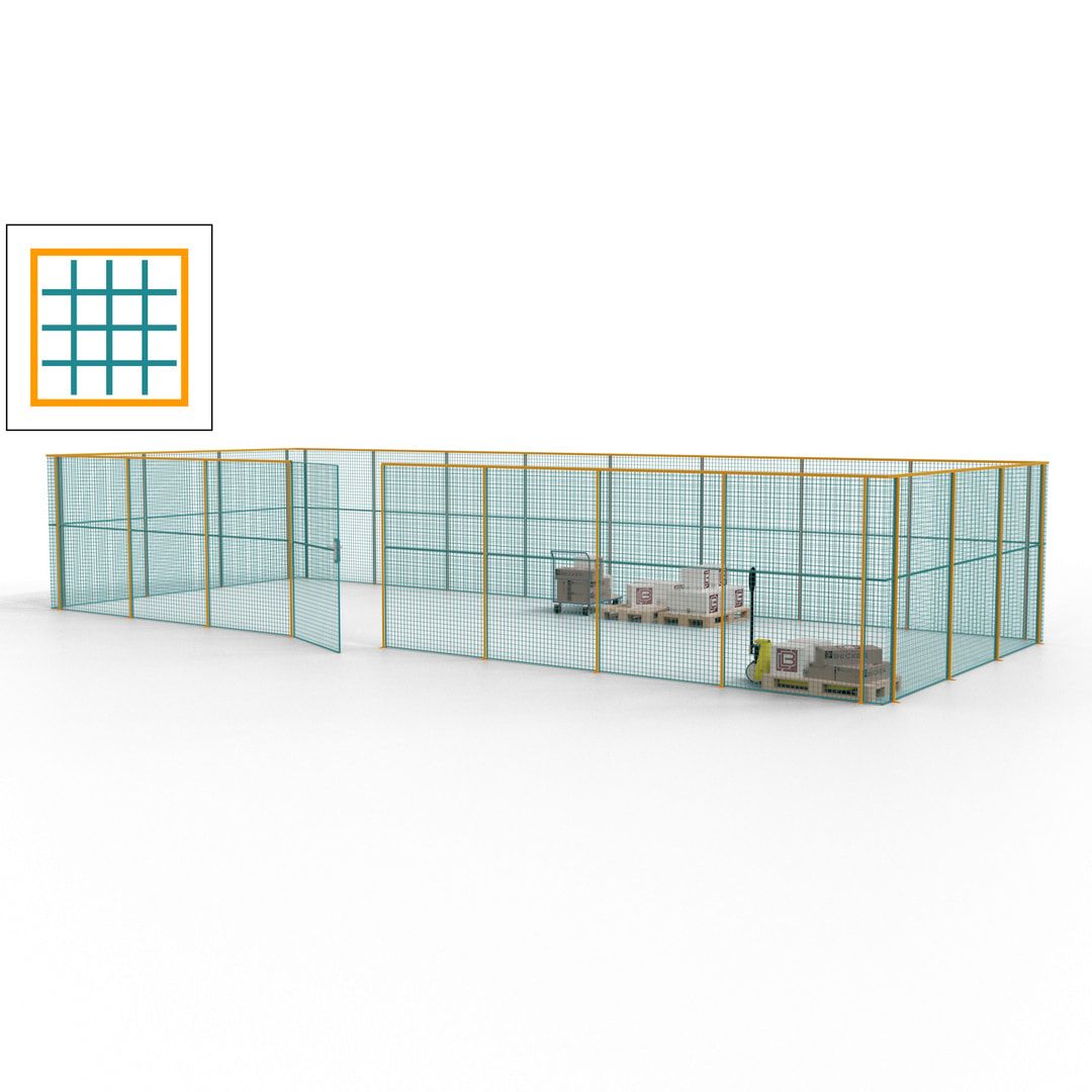 Maschinen Schutzgitter - Hallentrennwand - Sicherheitszaun - Tür - 33 m - 2.200 x 12.400 x 4.900 mm (HxBxT) - enzianblau