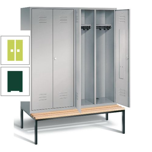 Doppel-Spindschrank, Buche Sitzbank untergebaut, 4 Abteile a 400 mm, Korpus lichtgrau, Tür anthrazitgrau, 2.090 x 1.590 x 815 mm (HxBxT)