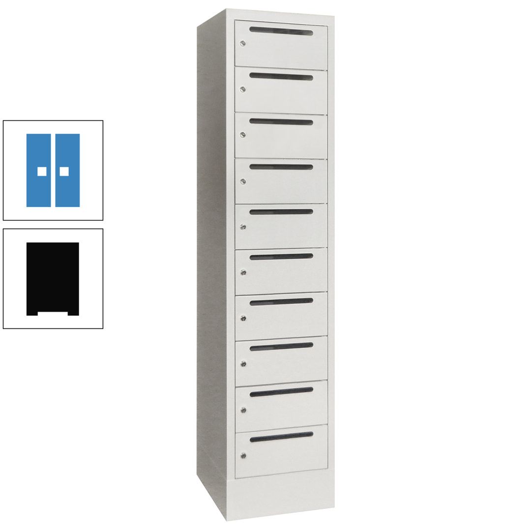 Postverteilerschrank, Schließfachschrank, 1 Abteil a 400 mm, 10 Fächer, 1.850 x 400 x 500 mm (HxBxT), Korpus anthrazitgrau, Front anthrazitgrau