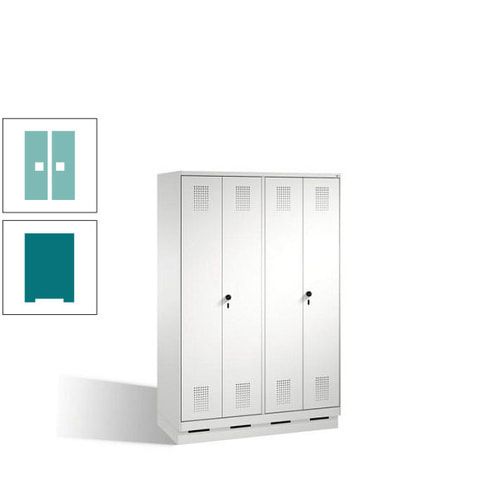 Doppel-Spind, Doppeltüren, Garderobenschrank mit Sockel, 4 Abteile a 300 mm, Korpus anthrazitgrau, Tür anthrazitgrau, 1.800 x 1.200 x 500 mm (HxBxT)