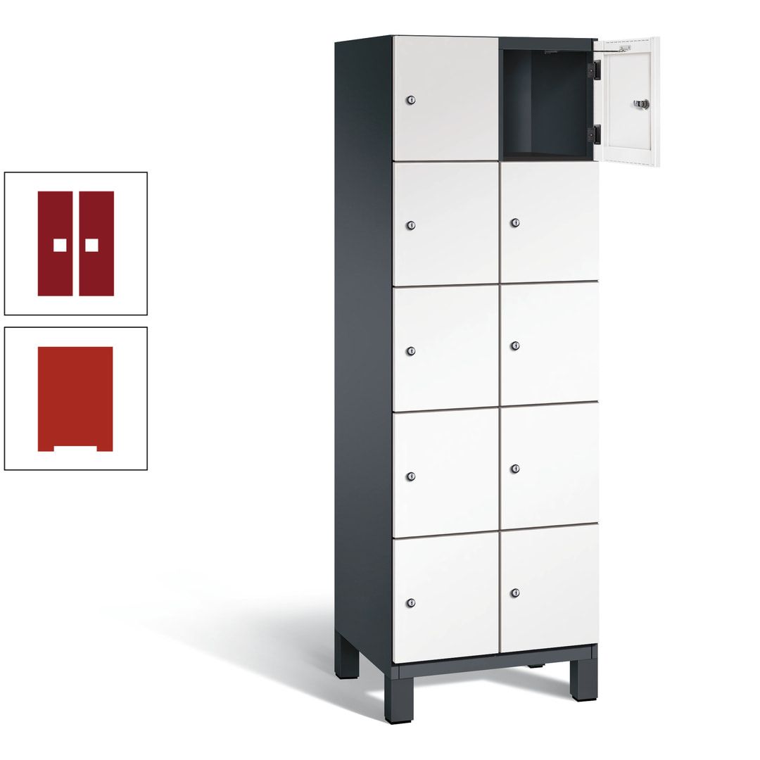 Fächerschrank, Stahlschrank, 10 Fächer, Türöffnungsbegrenzer, Füße, 1.980 x 600 x 525 mm (HxBxT), Korpus anthrazitgrau, Front anthrazitgrau