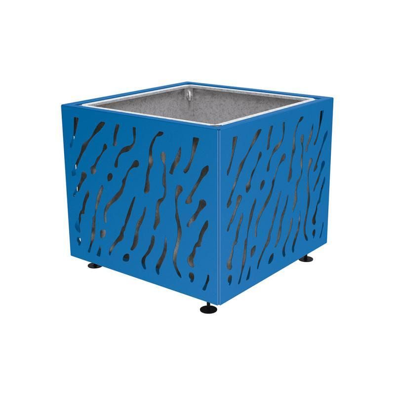 Pflanzbehälter, Stahlblech fvz, einfarbig, innen feuerverzinkt mit Verladungsgriffen, verstellbare Füße, 870 x 990 x 990 mm (HxBxT), enzianblau