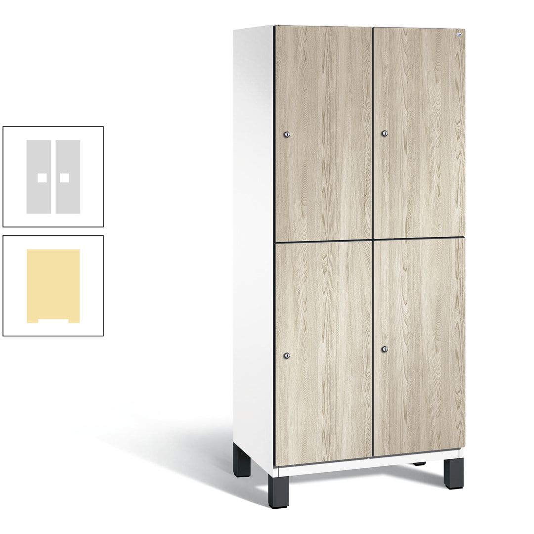 Fächerschrank, Garderobenschrank, mit Füßen, 2 Abteile, 1.980 x 800 x 525 mm (HxBxT), Korpus anthrazitgrau, Tür Donau-Ahorn