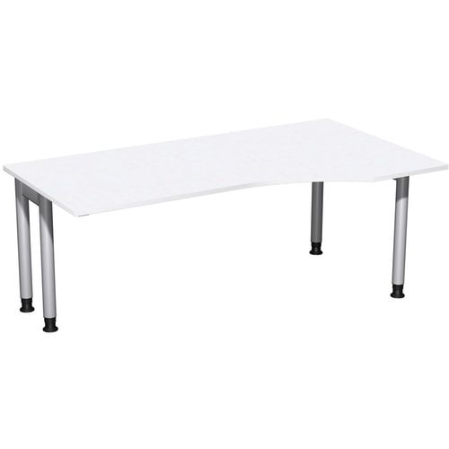 Eckschreibtisch, Ecke rechts, Füße einseitig verkürzt, 4-Fuß Pro, höhenverstellbar, 680-800 x 1.600 x 1.000 mm (HxBxT), Dekor Ahorn