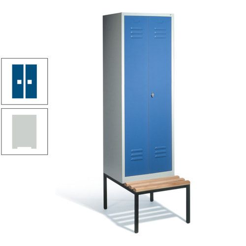 Doppel-Spindschrank, Buche Sitzbank untergebaut, 2 Abteile a 300 mm, Korpus lichtgrau, Tür anthrazitgrau, 2.090 x 610 x 815 mm (HxBxT)