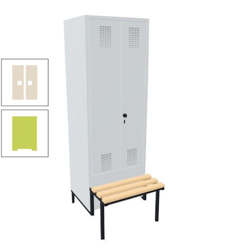 Doppel-Spind, Garderobenschrank, Buche Sitzbank integriert, 2 Abteile a 400 mm, Korpus anthrazitgrau, Tür anthrazitgrau, 1.850 x 800 x 815 mm (HxBxT)